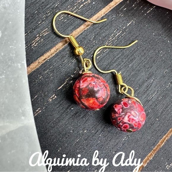 Alquimia Red and Gold Earrings mosaic turquoise - Picture 1 of 1